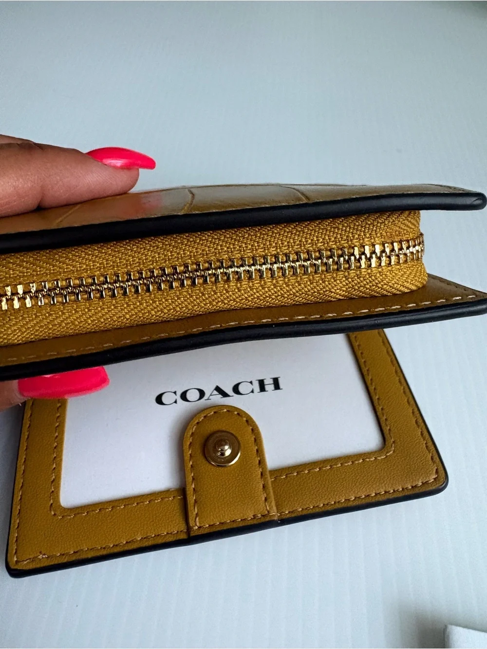 Coach Croc-Embossed Leather Bifold Wallet in Mustard
